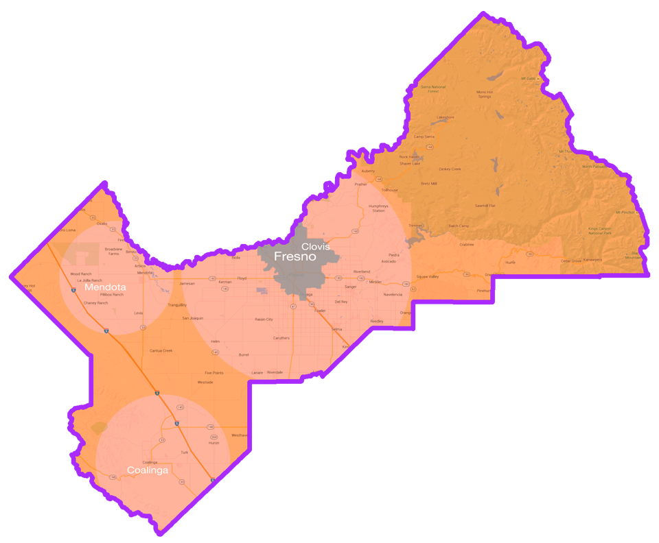 Outline map of Fresno County
